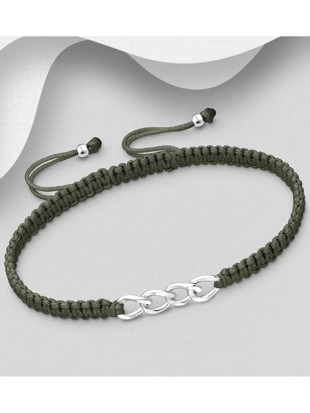 925 Sterling Silver Chain Link Bracelet with Adjustable Thread Bracelet